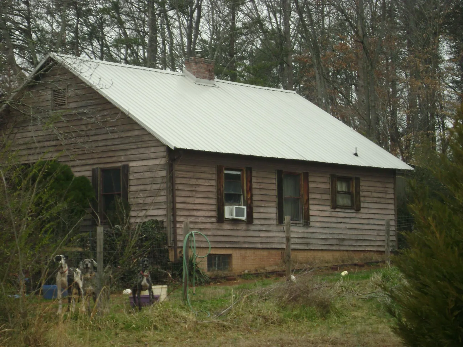 White metal roof on an old wood sided farmhouse, from a Metal Roof Installation job in Yreka